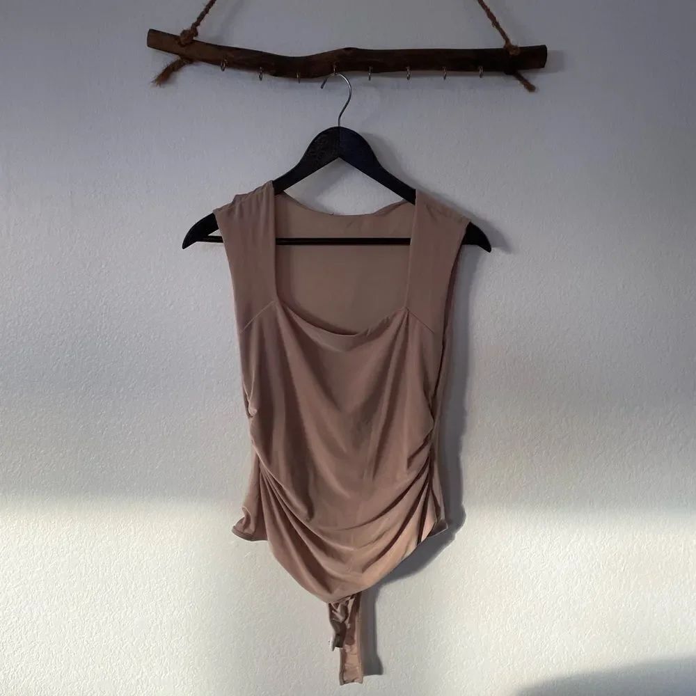 Tan square neck bodysuit